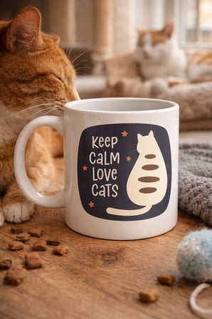 BUĞZ Keep Calm Love Cats Kedi Temalı Porselen Kupa MODEL 56 – Sevimli Tasarım , Kahve & Çay Kupası