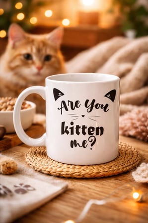BUĞZ Are You Kitten Me? Yazılı Kedi Temalı Porselen Kupa MODEL 58 Sevimli Tasarım, Kahve & Çay Kupası