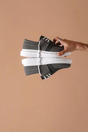 Erkek Keten Siyah Beyaz Sneaker Spor Ayakkabı Elita