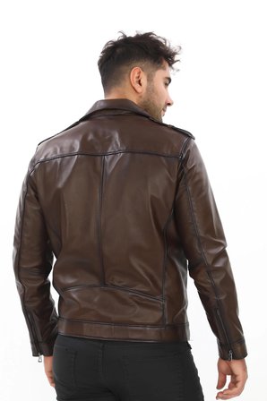 Erkek Hakiki Deri Biker Ceket - Motorcu Montu