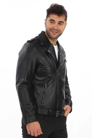 Erkek Gerçek Deri Biker Ceket - Motorcu Montu