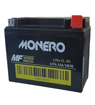 MONERO 12N6.5L-BS  6.5AMPER  MOTOSİKLET AKÜSÜ EBATLAR: 138*65*100 mm