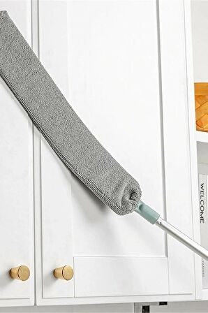 ( + 1 Yedekli ) Mikrofiber Başlıklı Girintili Yüzey Dip Köşe Raf Temizleme Mopu Toz Alma