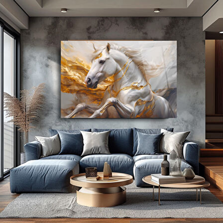 Gold Beyaz At Cam Tablo | Hediyelik, Dekoratif, Ofis, Mutfak 