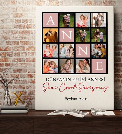 BK Gift Kişiye Özel Anne Tasarımlı Kanvas Tablo-1, Anneye Hediye, Anneler Günü Hediyesi, Eşe Hediye
