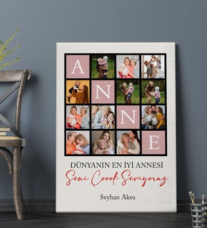 BK Gift Kişiye Özel Anne Tasarımlı Kanvas Tablo-1, Anneye Hediye, Anneler Günü Hediyesi, Eşe Hediye