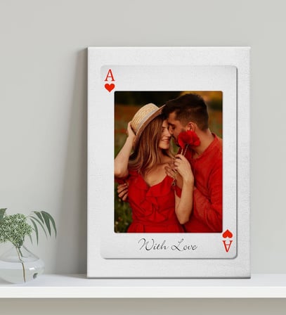 BK Gift Kişiye Özel Aşkımızın Ası Fotoğraflı İskambil Tasarımlı Kanvas Tablo-1, Sevgiliye Hediye, Eşe Hediye