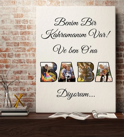 BK Gift Kişiye Özel Benim Bir Kahramanım Var Baba Tasarımlı Kanvas Tablo, Babaya Hediye, Doğum Günü Hediyesi, Babalar Günü Hediyesi