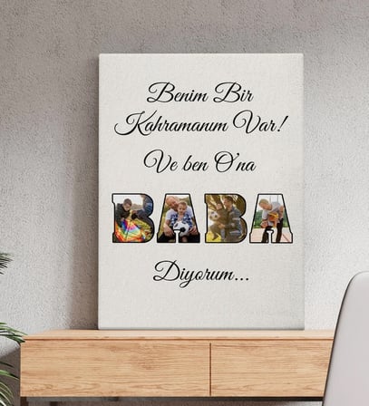 BK Gift Kişiye Özel Benim Bir Kahramanım Var Baba Tasarımlı Kanvas Tablo, Babaya Hediye, Doğum Günü Hediyesi, Babalar Günü Hediyesi