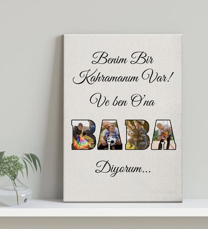 BK Gift Kişiye Özel Benim Bir Kahramanım Var Baba Tasarımlı Kanvas Tablo, Babaya Hediye, Doğum Günü Hediyesi, Babalar Günü Hediyesi