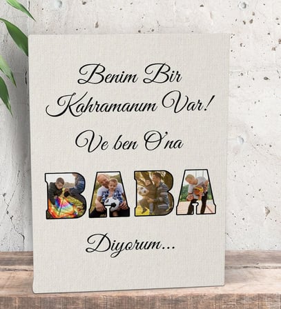 BK Gift Kişiye Özel Benim Bir Kahramanım Var Baba Tasarımlı Kanvas Tablo, Babaya Hediye, Doğum Günü Hediyesi, Babalar Günü Hediyesi