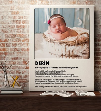 BK Gift Kişiye Özel Fotoğraflı Mesajlı Hoşgeldin Bebek Kanvas Tablo, Ev Hediyesi, Yeni Doğan Hediyesi