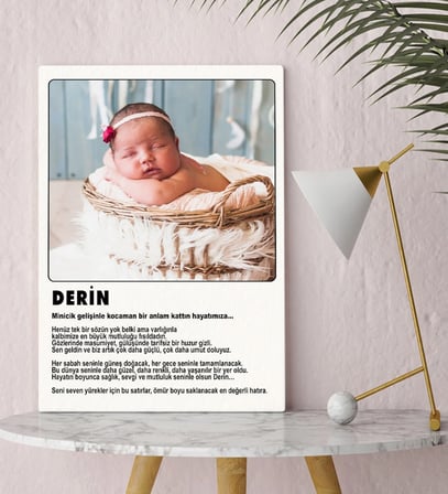 BK Gift Kişiye Özel Fotoğraflı Mesajlı Hoşgeldin Bebek Kanvas Tablo, Ev Hediyesi, Yeni Doğan Hediyesi