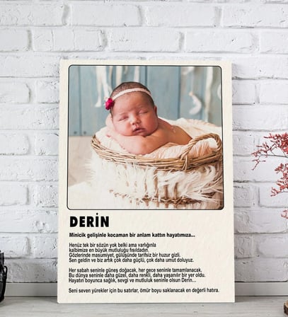 BK Gift Kişiye Özel Fotoğraflı Mesajlı Hoşgeldin Bebek Kanvas Tablo, Ev Hediyesi, Yeni Doğan Hediyesi