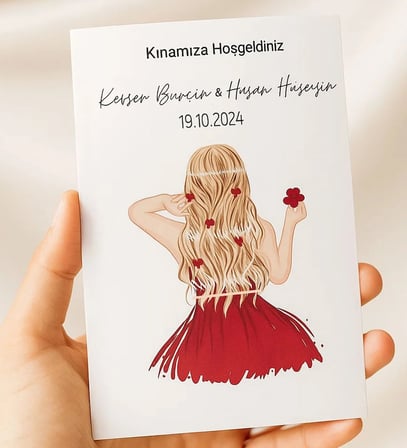 BK Gift Halay&Kına Mendili Takılabilir Kına & Düğün Davetiyesi - 10x15cm(Mendil Dahil Değildir)