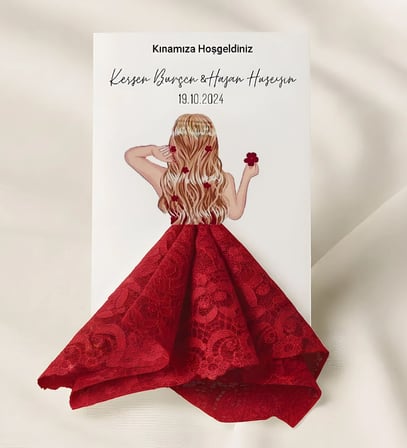 BK Gift Halay&Kına Mendili Takılabilir Kına & Düğün Davetiyesi - 10x15cm(Mendil Dahil Değildir)
