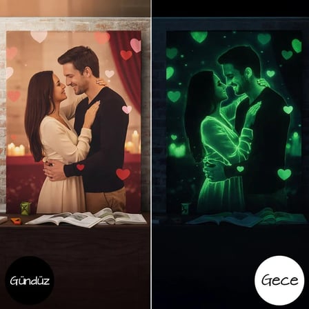 BK Gift Kişiye Özel Fotoğraflı Fosforlu Kanvas Tablo – Karanlıkta Parlayan Kanvas Tablo, Doğum Günü, Sevgiliye ve Ev Hediyesi