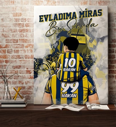 BK Gift Kişiye Özel İsimli Baba-Oğul Sarı Lacivert Evladıma Miras Bu Sevda Kanvas Tablo-1, Ev Hediyesi, Doğum Günü Hediyesi, Taraftar Hediyesi