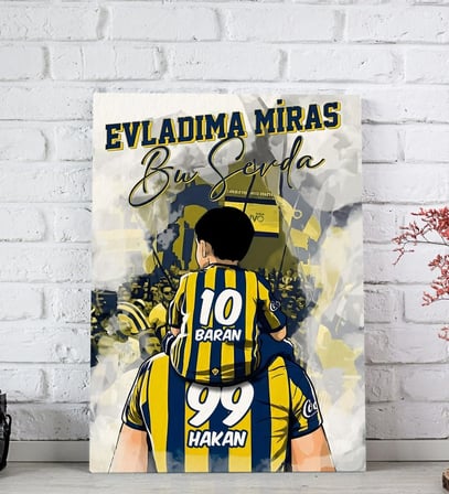 BK Gift Kişiye Özel İsimli Baba-Oğul Sarı Lacivert Evladıma Miras Bu Sevda Kanvas Tablo-1, Ev Hediyesi, Doğum Günü Hediyesi, Taraftar Hediyesi
