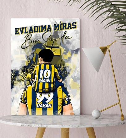 BK Gift Kişiye Özel İsimli Baba-Oğul Sarı Lacivert Evladıma Miras Bu Sevda Kanvas Tablo-1, Ev Hediyesi, Doğum Günü Hediyesi, Taraftar Hediyesi