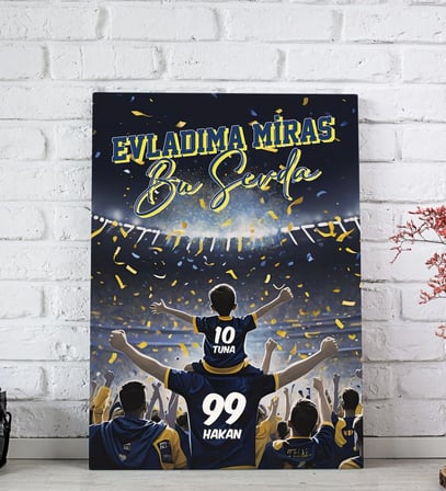 BK Gift Kişiye Özel İsimli Baba-Oğul Sarı Lacivert Evladıma Miras Bu Sevda Kanvas Tablo-2, Ev Hediyesi, Doğum Günü Hediyesi, Taraftar Hediyesi