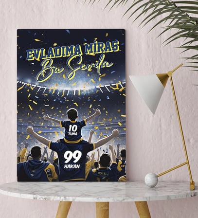 BK Gift Kişiye Özel İsimli Baba-Oğul Sarı Lacivert Evladıma Miras Bu Sevda Kanvas Tablo-2, Ev Hediyesi, Doğum Günü Hediyesi, Taraftar Hediyesi