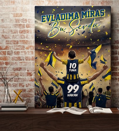 BK Gift Kişiye Özel İsimli Baba-Oğul Sarı Lacivert Evladıma Miras Bu Sevda Kanvas Tablo-3, Ev Hediyesi, Doğum Günü Hediyesi, Taraftar Hediyesi