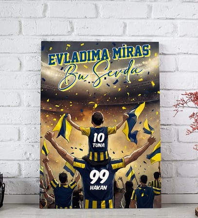 BK Gift Kişiye Özel İsimli Baba-Oğul Sarı Lacivert Evladıma Miras Bu Sevda Kanvas Tablo-3, Ev Hediyesi, Doğum Günü Hediyesi, Taraftar Hediyesi