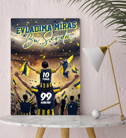 BK Gift Kişiye Özel İsimli Baba-Oğul Sarı Lacivert Evladıma Miras Bu Sevda Kanvas Tablo-3, Ev Hediyesi, Doğum Günü Hediyesi, Taraftar Hediyesi