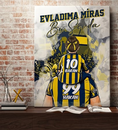 BK Gift Kişiye Özel İsimli Baba-Kız Sarı Lacivert Evladıma Miras Bu Sevda Kanvas Tablo-1, Ev Hediyesi, Doğum Günü Hediyesi, Taraftar Hediyesi
