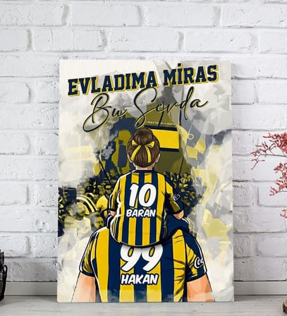 BK Gift Kişiye Özel İsimli Baba-Kız Sarı Lacivert Evladıma Miras Bu Sevda Kanvas Tablo-1, Ev Hediyesi, Doğum Günü Hediyesi, Taraftar Hediyesi