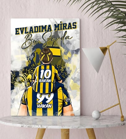 BK Gift Kişiye Özel İsimli Baba-Kız Sarı Lacivert Evladıma Miras Bu Sevda Kanvas Tablo-1, Ev Hediyesi, Doğum Günü Hediyesi, Taraftar Hediyesi