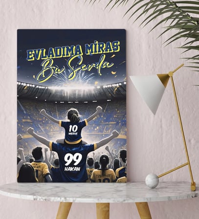 BK Gift Kişiye Özel İsimli Baba-Kız Sarı Lacivert Evladıma Miras Bu Sevda Kanvas Tablo-2, Ev Hediyesi, Doğum Günü Hediyesi, Taraftar Hediyesi