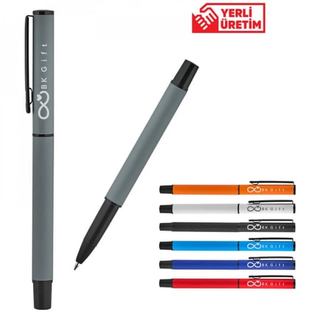 BK Gift Promosyon 2025 BELEK Metal Roller Süper Jel Refil Kalem Rubber – Lazer Baskılı Premium Promosyon Kalem