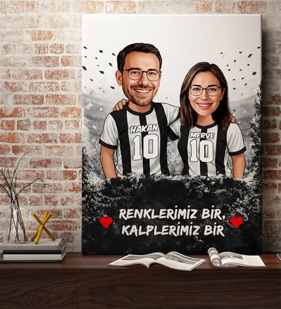 BK Gift Kişiye Özel İsimli Siyah-Beyaz Sevgili Karikatürlü Kanvas Tablo-1, Ev Hediyesi, Doğum Günü Hediyesi, Taraftar Hediyesi