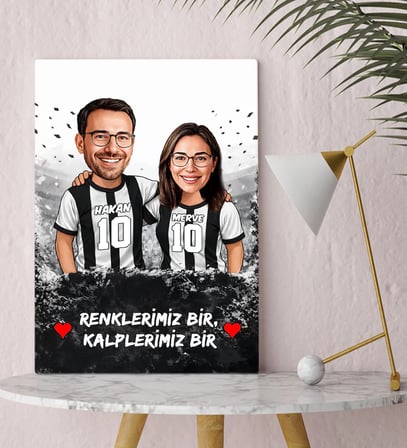 BK Gift Kişiye Özel İsimli Siyah-Beyaz Sevgili Karikatürlü Kanvas Tablo-1, Ev Hediyesi, Doğum Günü Hediyesi, Taraftar Hediyesi