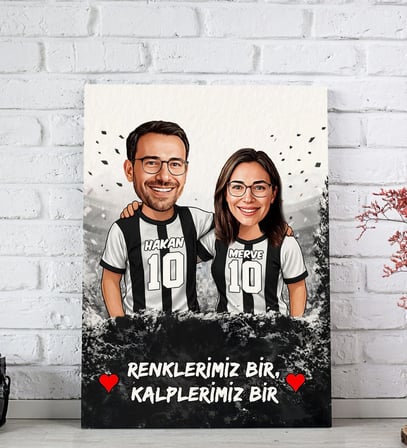BK Gift Kişiye Özel İsimli Siyah-Beyaz Sevgili Karikatürlü Kanvas Tablo-1, Ev Hediyesi, Doğum Günü Hediyesi, Taraftar Hediyesi
