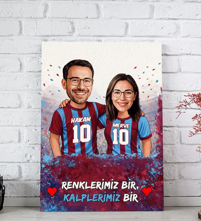 BK Gift Kişiye Özel İsimli Bordo-Mavi Sevgili Karikatürlü Kanvas Tablo - Ev Hediyesi, Doğum Günü Hediyesi, Taraftar Hediyesi