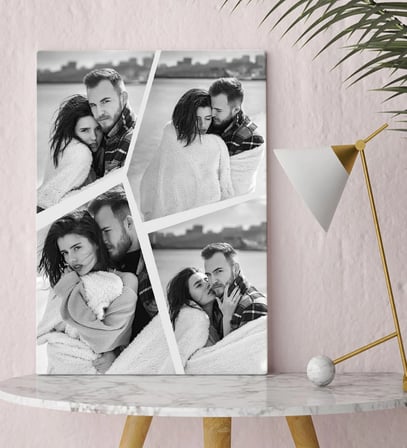 BK Gift Kişiye Özel Siyah Beyaz Kolaj Kanvas Tablo - Ev Hediyesi, 4 Fotoğraflı Kendin Tasarla Kanvas Sevgiliye Hediye