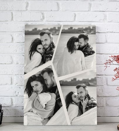 BK Gift Kişiye Özel Siyah Beyaz Kolaj Kanvas Tablo - Ev Hediyesi, 4 Fotoğraflı Kendin Tasarla Kanvas Sevgiliye Hediye