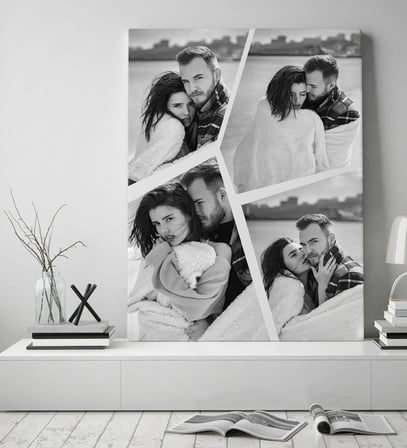 BK Gift Kişiye Özel Siyah Beyaz Kolaj Kanvas Tablo - Ev Hediyesi, 4 Fotoğraflı Kendin Tasarla Kanvas Sevgiliye Hediye