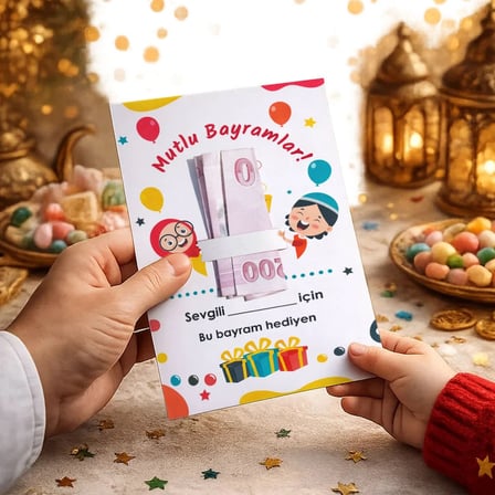 BK Gift Bayram Tebrik Kartı - Bayram Harçlık Kartı - Bayram Hediyesi (10x15cm) -1