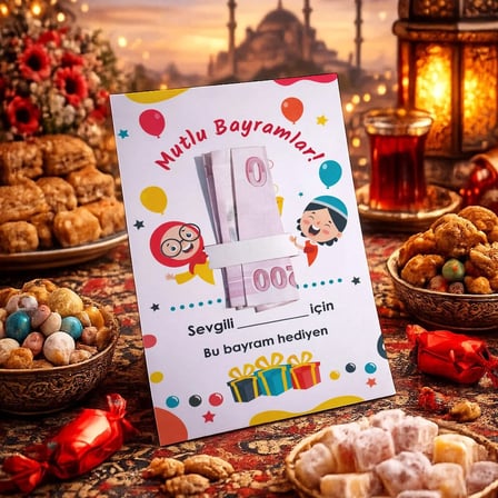 BK Gift Bayram Tebrik Kartı - Bayram Harçlık Kartı - Bayram Hediyesi (10x15cm) -1