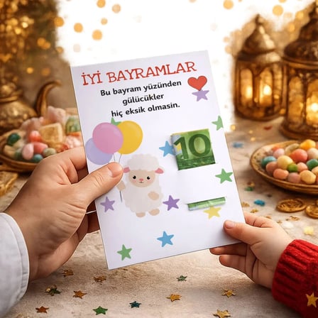 BK Gift Bayram Tebrik Kartı - Bayram Harçlık Kartı - Bayram Hediyesi (10x15cm) -3