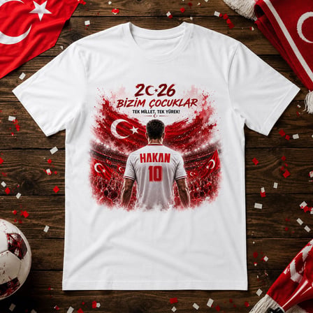 BK Gift Kişiye Özel Türkiye Taraftar Temalı 2026 Dünya Kupası Tasarımlı Tişört-2, Tek Yürek Milli Takım Ruhu