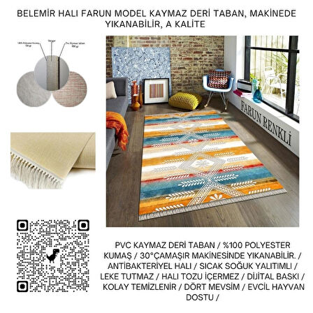 Belemir Halı Farun Kaymaz Deri Taban, Makinede Yıkanabilir, A Kalite Ürün 