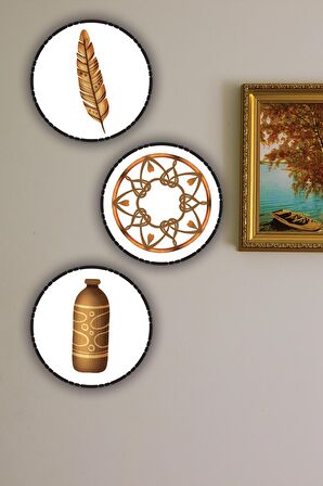 Ahşap Tablo Modern Boho Tarzı 3'lü Mdf Tablo