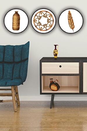 Ahşap Tablo Modern Boho Tarzı 3'lü Mdf Tablo