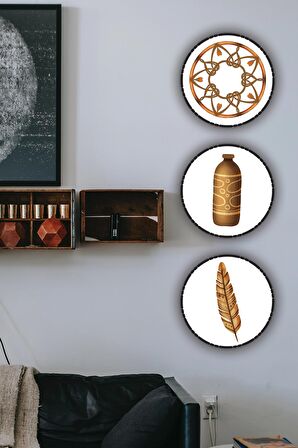 Ahşap Tablo Modern Boho Tarzı 3'lü Mdf Tablo