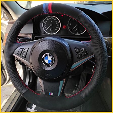 Bmw E60 Kasa Araca Özel Direksiyon Kılıfı 3M Yüzüklü Nubuk Noktalı